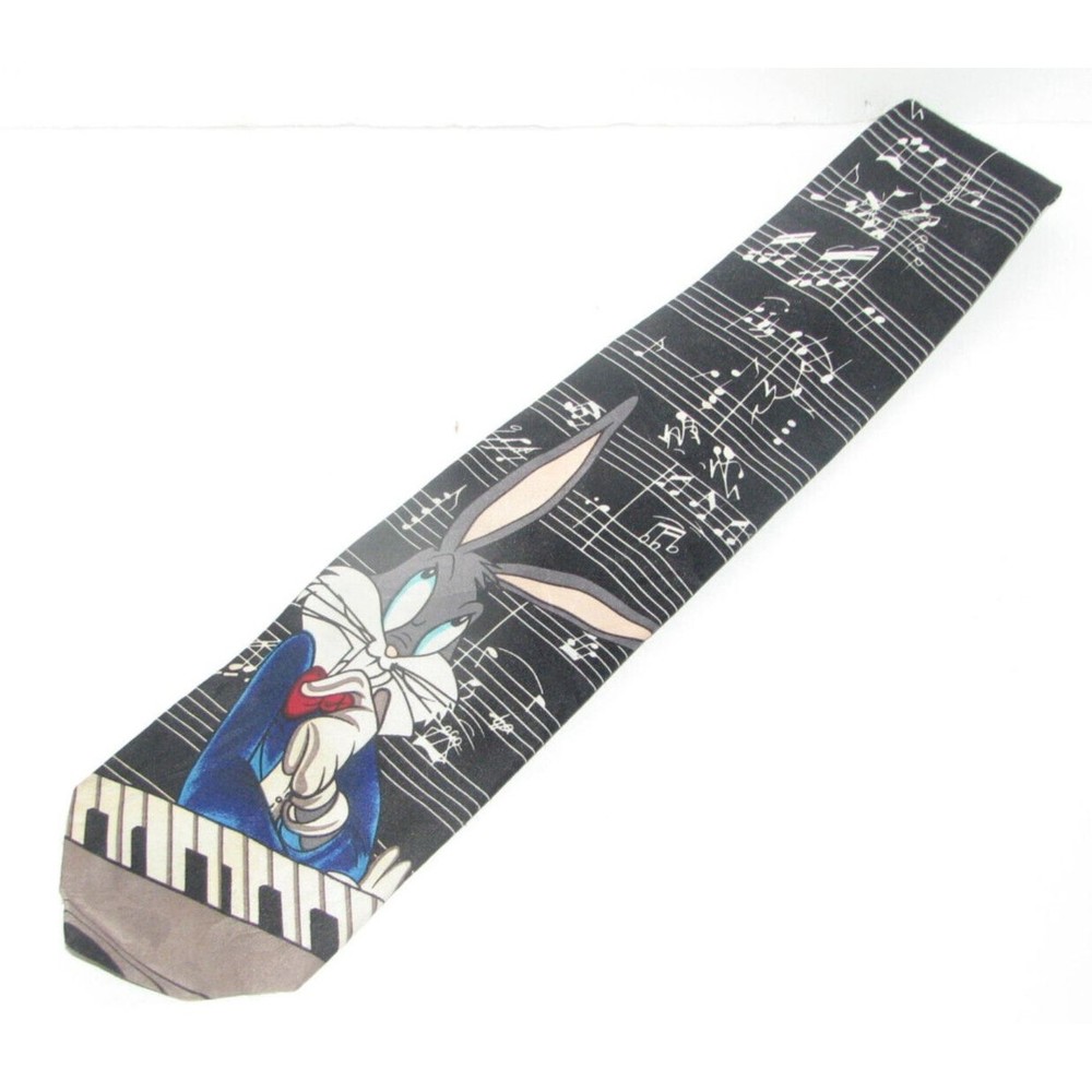 Men’s Looney Tunes Mania Bugs Bunny Pianist Tie Music Theme Vintage Polyester